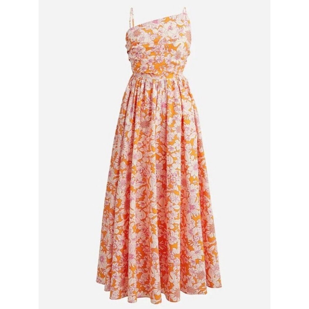 NWT J. Crew Collection Orange Floral Side Cutout Poplin Cotton Midi Dress 18